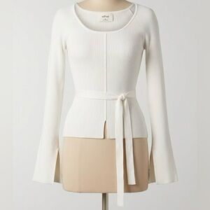 Wilfred Cream Ribbed Tie-Waist Long Sleeve Top
